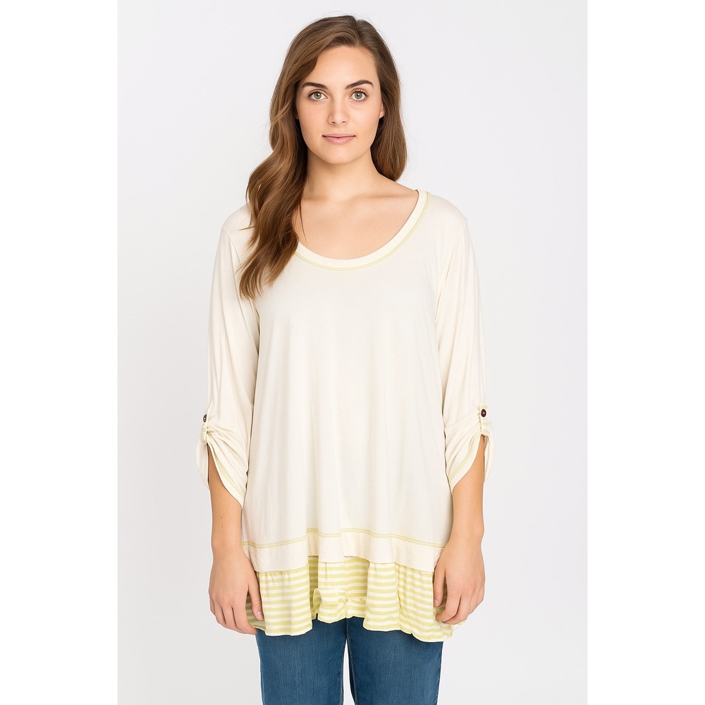 Matilda Jane Cream Green Striped Ruffle VENTRILOQUIST BLOUSE/TUNIC TOPXXL‎